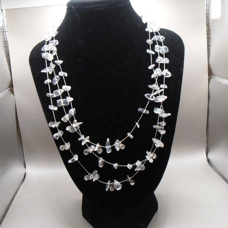 Clear Beaded Multi-Strand Necklace Adjustable To 18
